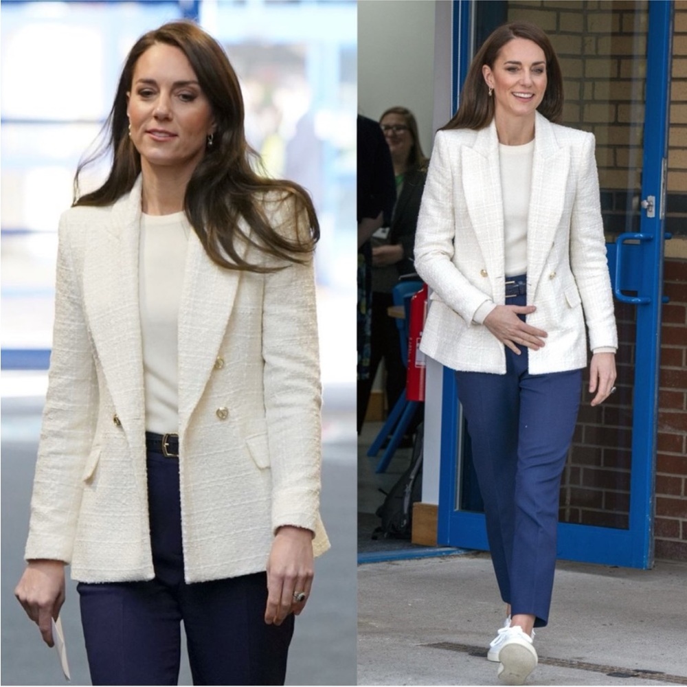 Zara women’s tweed cream Jackie O style blazer gold details - Picture 8 of 8
